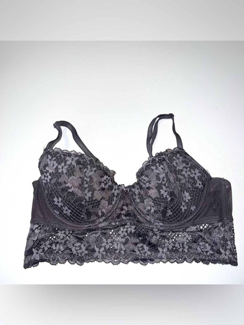 Adore Me Charcoal Lace Longline Underwire Bra Sz 34C
